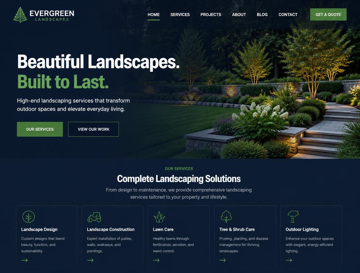 Evergreen Landscapes website designed by Softwaves